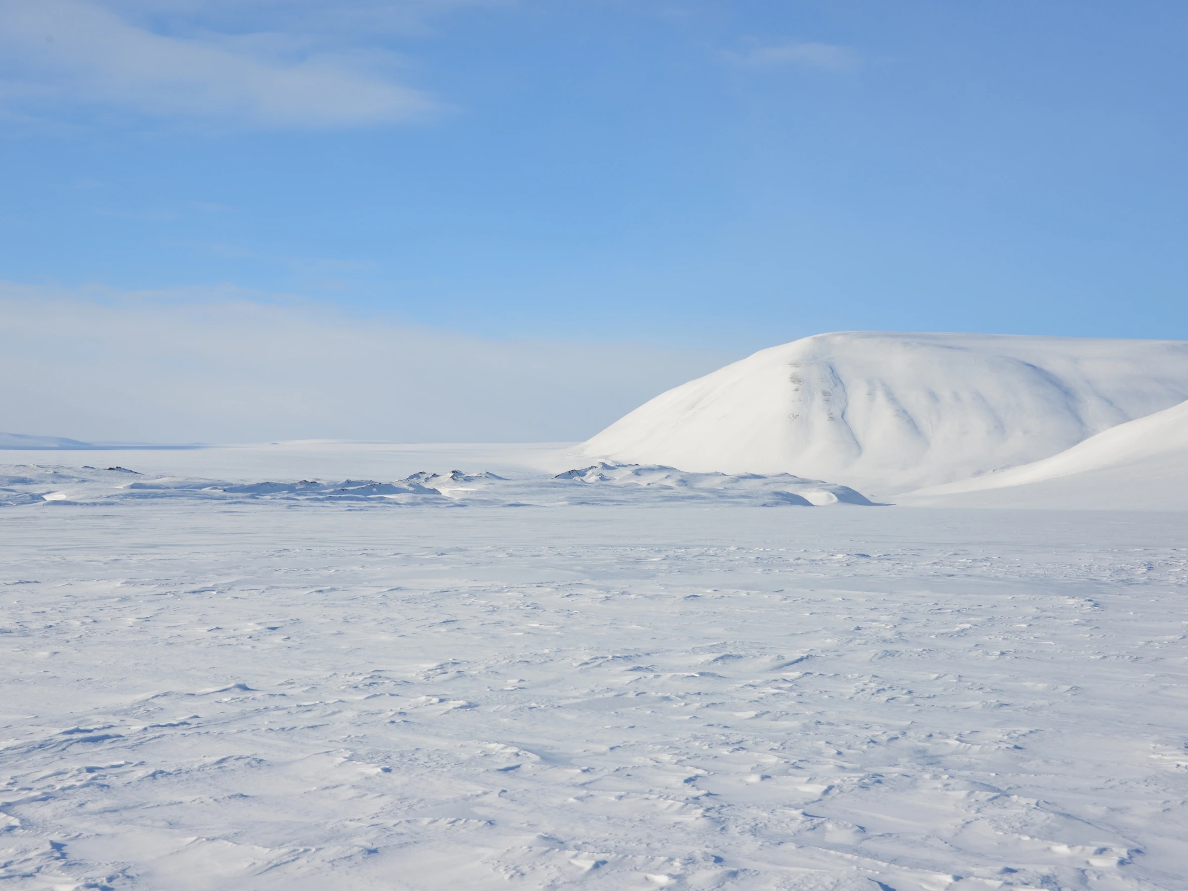 Photo of an arctic landscape with a hill in the background.